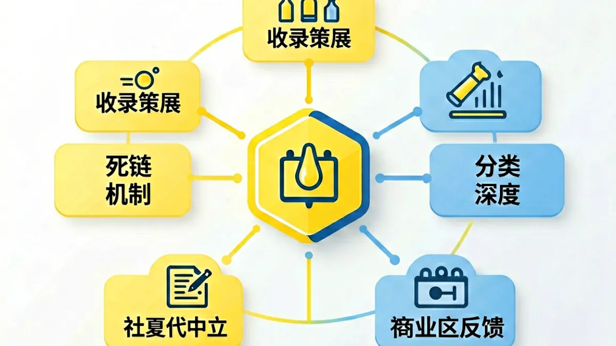 柠檬导航 - 一张信息图展示评估导航网站质量的五个维度指标，包括收录标准、死链处理、分类深度等